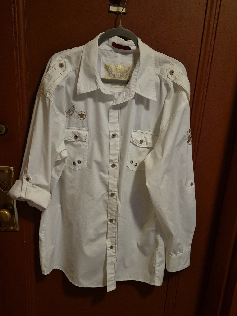 Ecombat Zone Patrol White Button Down Men' Shirt with Patch  Details SZ XXL